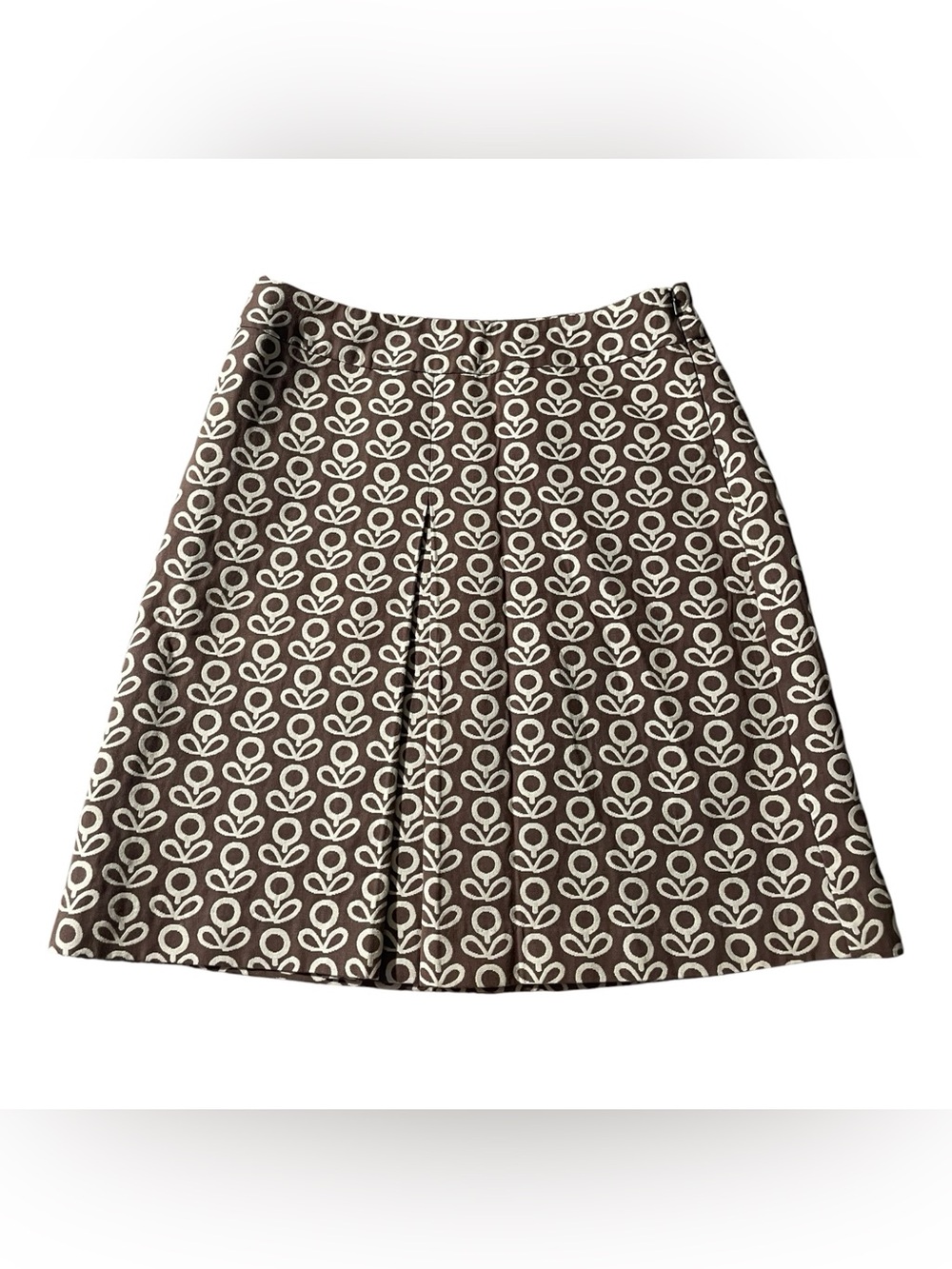 X7- Boden Brown and White Floral-Print A-Line Skirt